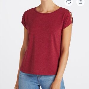Stitch fix Pink Cover Bright Red Cold-Shoulder Women’s Top